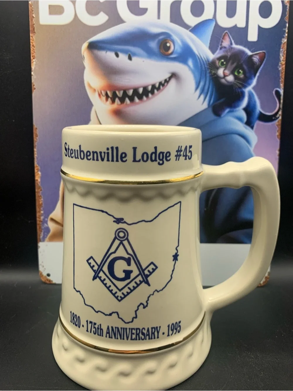 Vintage Steubenville Ohio Masonic Mason Lodge #45 175th Anniversary Mug Stein